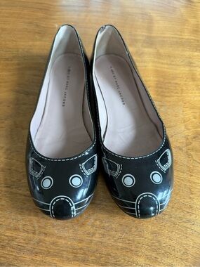 Marc Jacobs Black Ballet Flats with White Graphic Accents